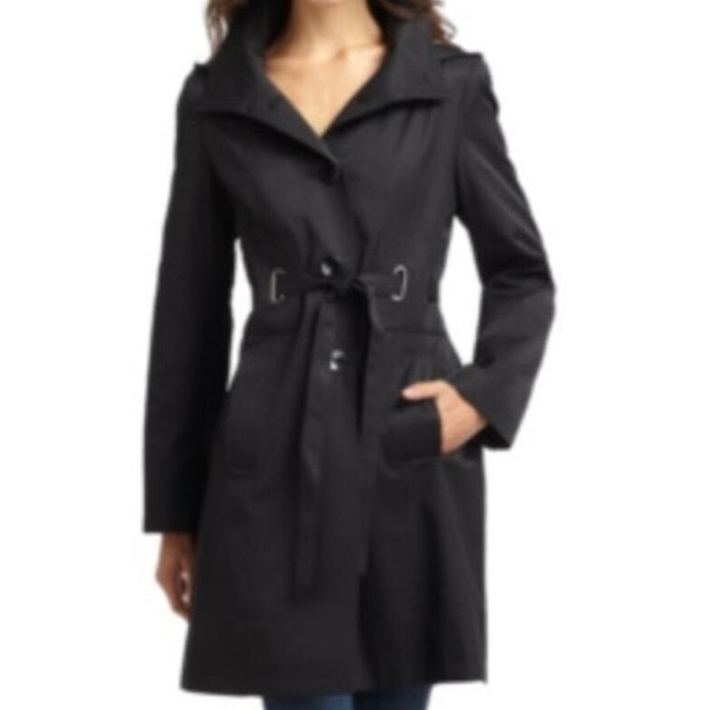 VIA SPIGA Belted Black Cotton Blend Trench Coat